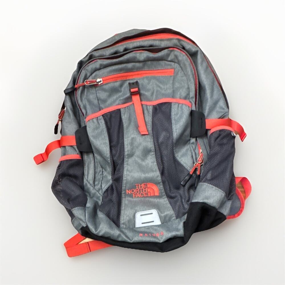 The North Face Rainer Hiking Backpack Gray pink Padded Straps laptop sleeve READ